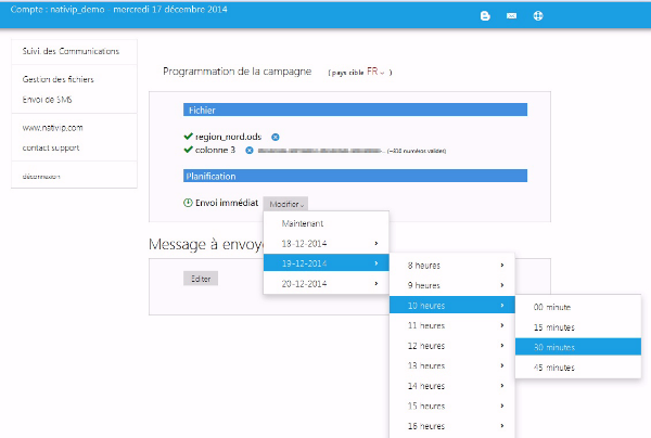 Interface web d'envoi de SMS en nombre